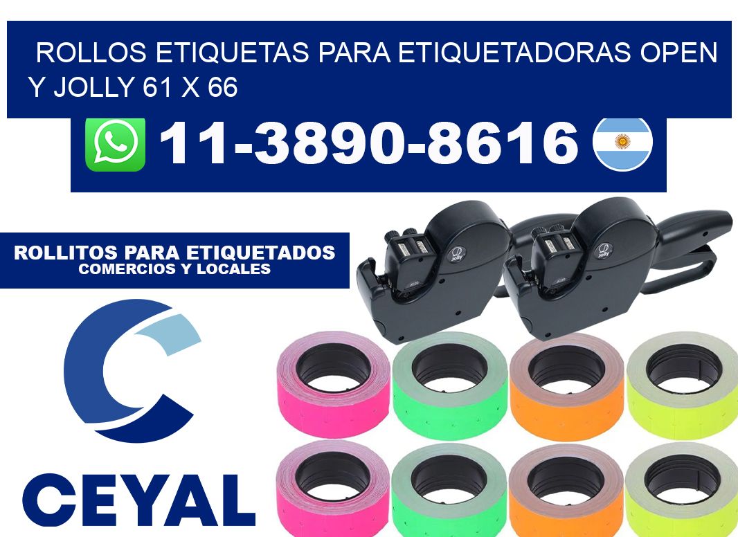 Rollos etiquetas para etiquetadoras open y jolly 61 x 66