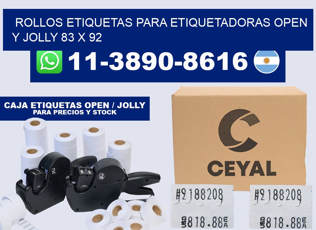 Rollos etiquetas para etiquetadoras open y jolly 83 x 92