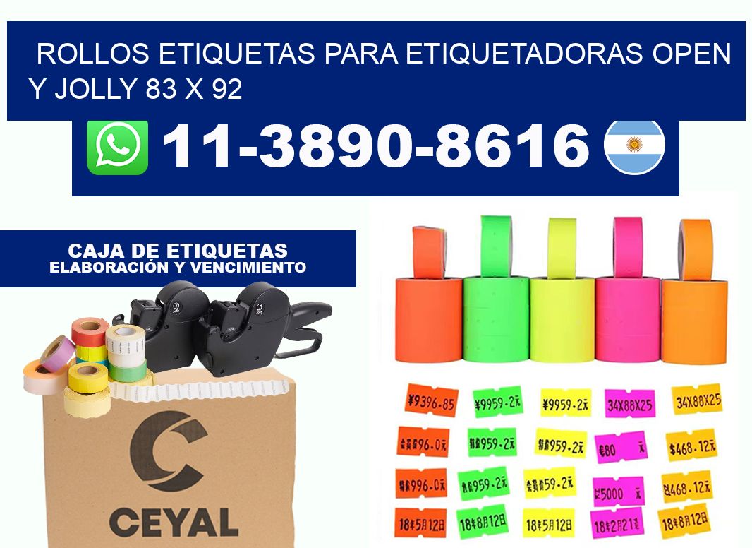 Rollos etiquetas para etiquetadoras open y jolly 83 x 92