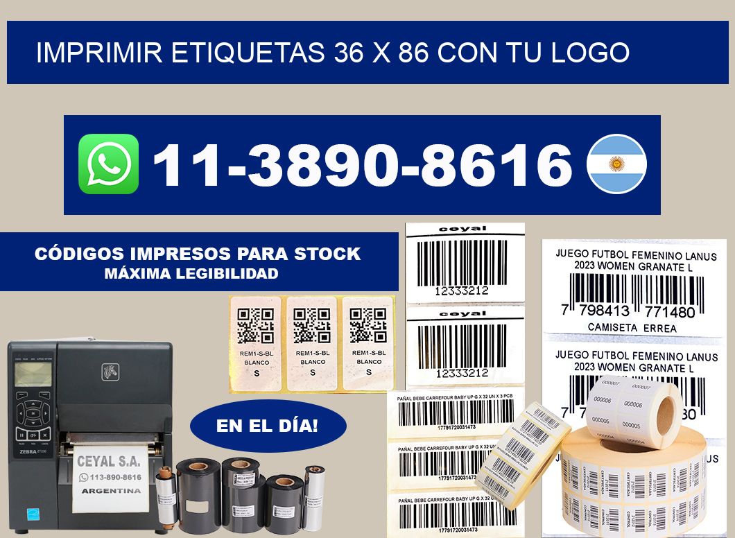 imprimir etiquetas 36 x 86 con tu logo