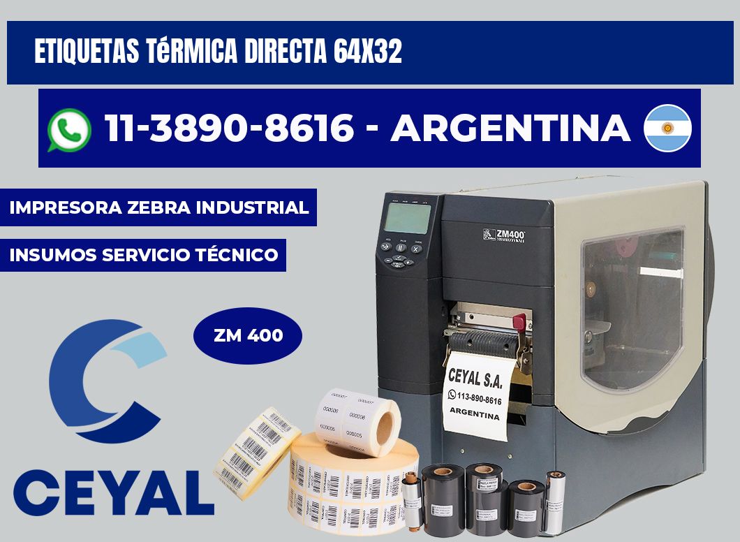 etiquetas térmica directa 64X32