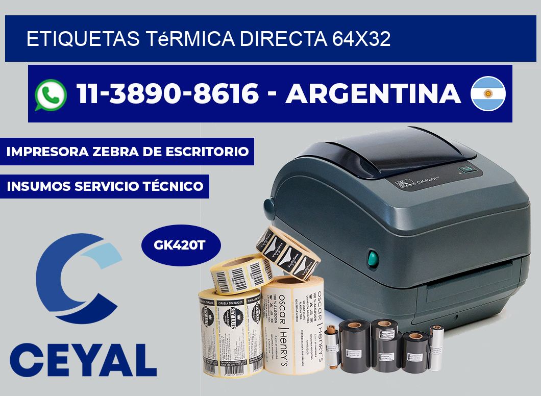 etiquetas térmica directa 64X32