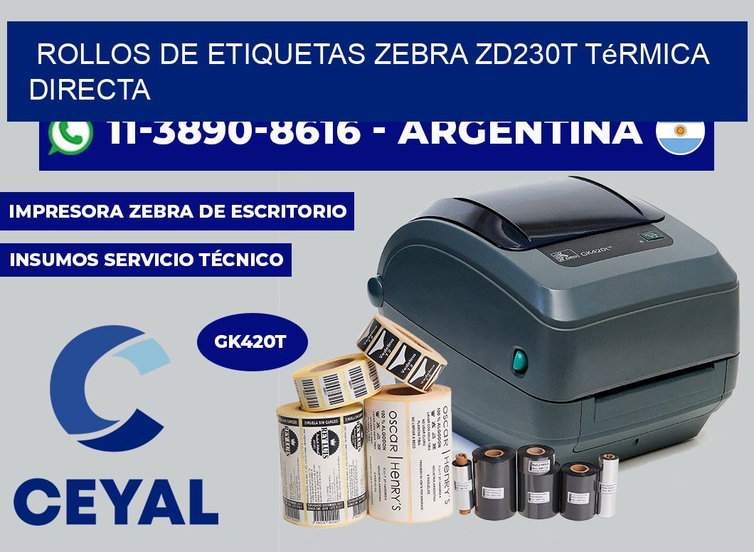 rollos de etiquetas zebra ZD230T térmica directa