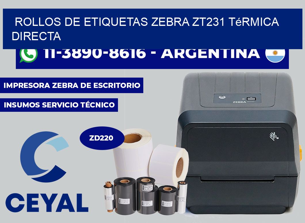 rollos de etiquetas zebra ZT231 térmica directa