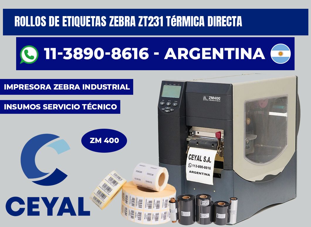 rollos de etiquetas zebra ZT231 térmica directa